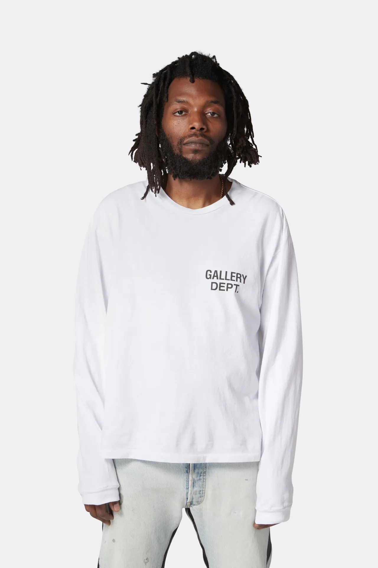 GALLERY DEPT. SOUVENIR L/S TEE English LOGO Basic Long Sleeve White S-XL Genuine Uniform Cylindrical No Side Seam Linen Cotton Fabric Garment Wash Preshrunk Correct Fit Correct Accessories